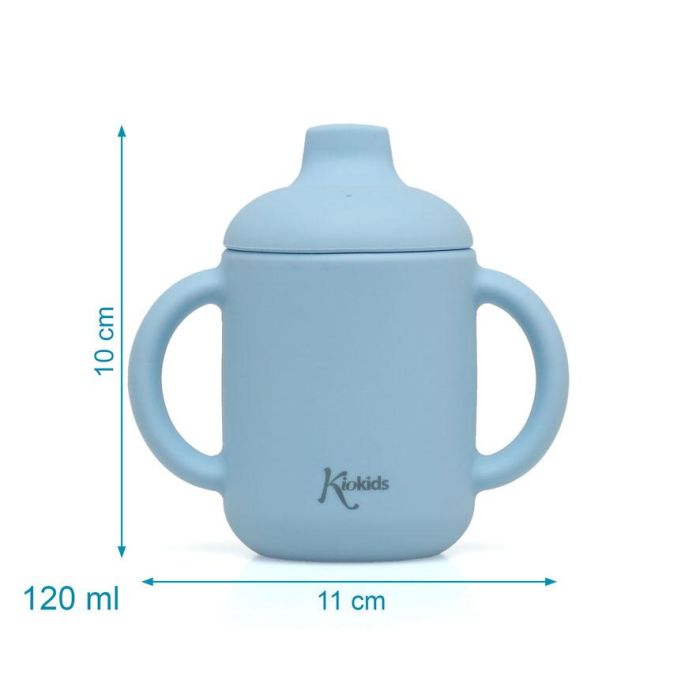 KioKids Taza de Silicona Azul para Bebés +4 Meses, con Asas y Boquilla, 120ml, Uso Alimentario, Apta Microondas/Lavavajillas 3