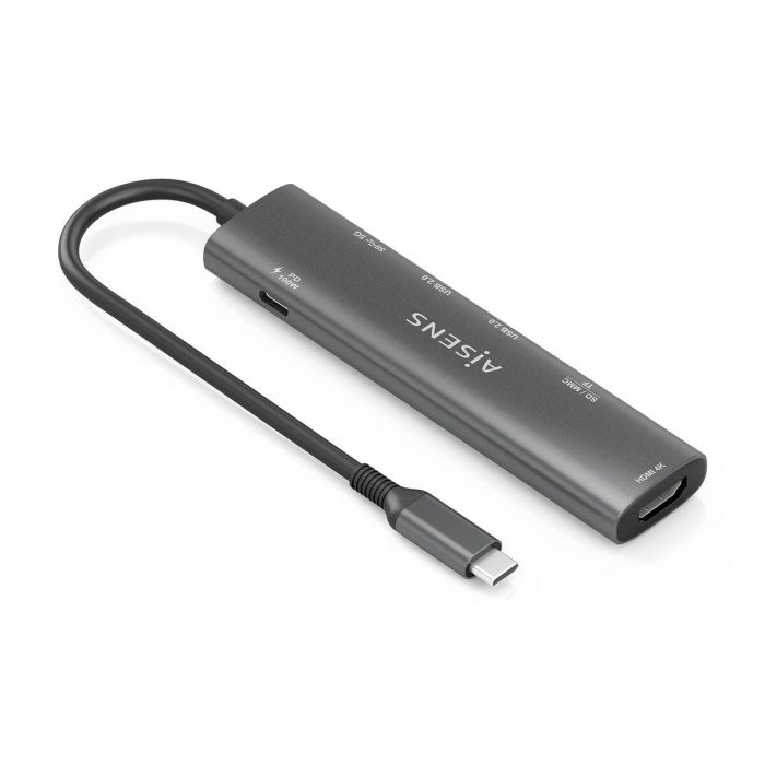 AISENS ASUC-7P027-GR Docking Station USB-C 7 en 1 con HDMI 4K, 3 Puertos USB, USB-C PD 100W y Lector Tarjetas SD/MicroSD Gris 1