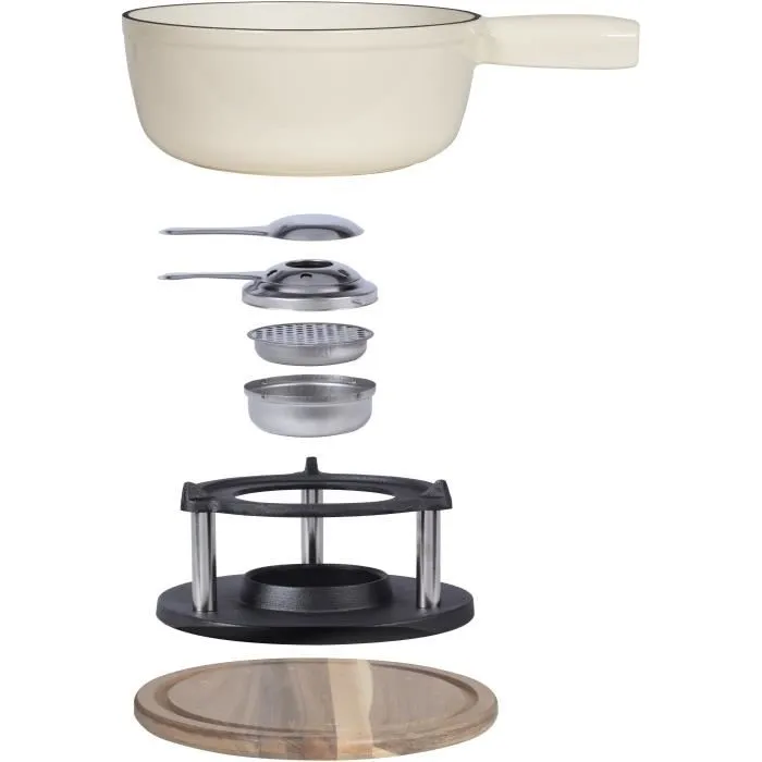 Livoo MEN426C Juego de Fondue Tradicional 2,6L para 6 Personas, Hierro Fundido Esmaltado, Apto para Todo Tipo de Fuegos, Incluye 6 Tenedores 2