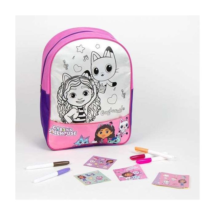 Cerdá Diy Set Mochila Escolar Gabby's Dollhouse Rosa 30x38x14 cm para Personalizar Niñas +3 años 3