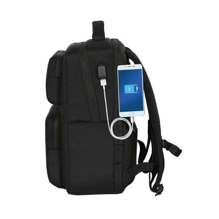 Safta Mochila Real Madrid Premium para portátil de 15,6'' con USB y 2 Bolsillos, Color Negro, 31x44x13cm 5