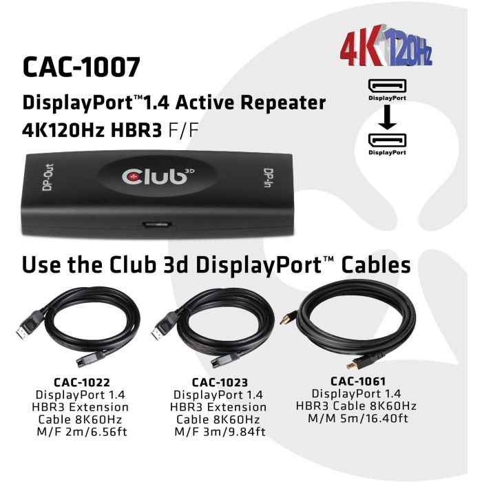 Club3D Repeater DisplayPort 1.4 Activo Bu/Bu 2 Club3D Repeater DisplayPort 1.4 Activo Bu/Bu 2
