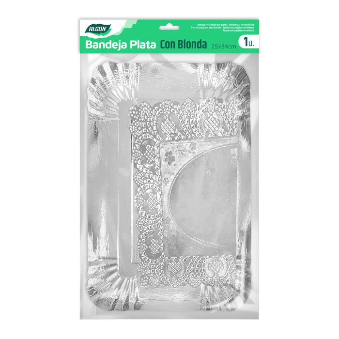 Bandeja Plata Rectangular con Blonda 25x34 cm - Algon (48 Unidades) 2 Bandeja Plata Rectangular con Blonda 25x34 cm - Algon (48 Unidades) 2