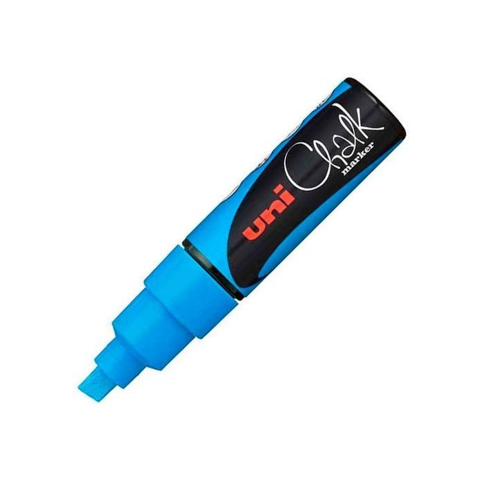 Uniball Marcador Tiza Líquida PWE-8K Punta Biselada Azul Claro Borrable Húmedo para Pizarras, Vidrio (6 Unidades) (6 Unidades)