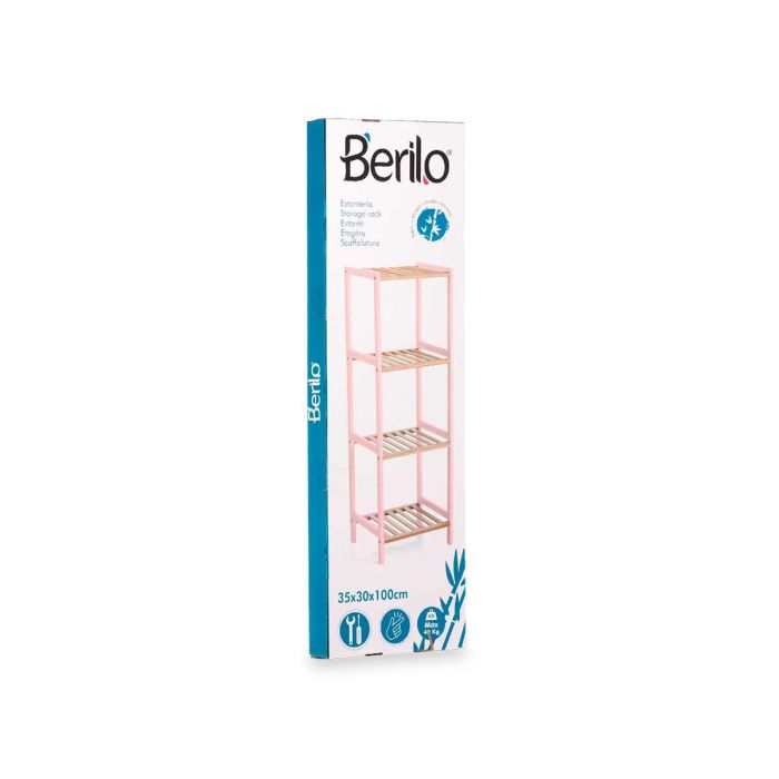 Berilo Estanteria Cuadrada 4 Estantes Bambu Rosa 35.2x100.2x30.2 cm 2