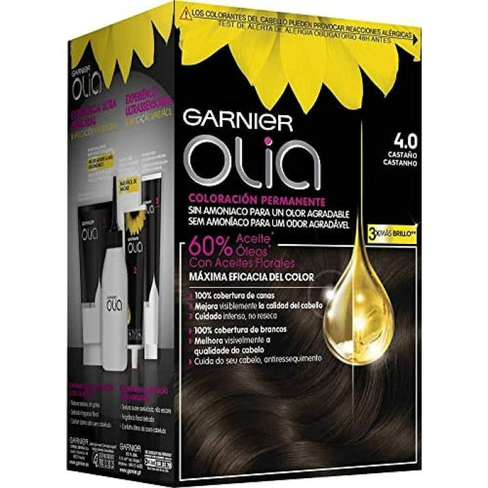 Garnier Olia Tinte Permanente Castaño #4.0 Sin Amoniaco con Aceites Florales, Cobertura Total de Canas, 1 Unidad 0 Garnier Olia Tinte Permanente Castaño #4.0 Sin Amoniaco con Aceites Florales, Cobertura Total de Canas, 1 Unidad 0