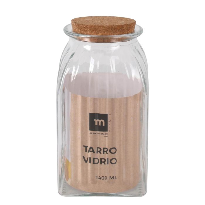 Tarro de Vidrio con Líneas y Tapón de Corcho 1400 ml - La Mediterranea (12 Unidades) 1 Tarro de Vidrio con Líneas y Tapón de Corcho 1400 ml - La Mediterranea (12 Unidades) 1