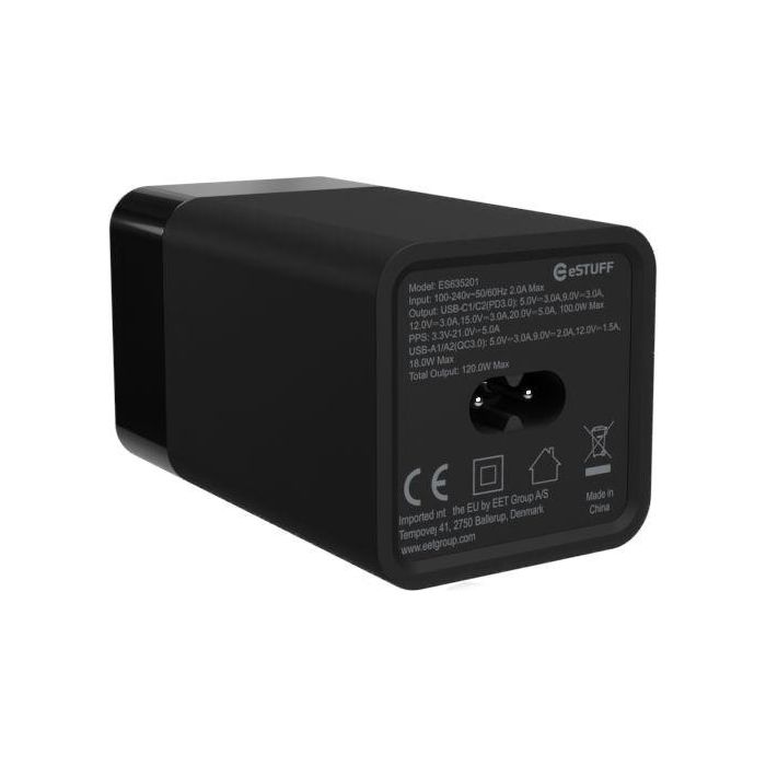 eSTUFF Cargador Multi PD GaN 120W 4 Puertos (2 USB-C, 2 USB-A) para Portátil y Tablet – Carga Rápida Inteligente 5 eSTUFF Cargador Multi PD GaN 120W 4 Puertos (2 USB-C, 2 USB-A) para Portátil y Tablet – Carga Rápida Inteligente 5