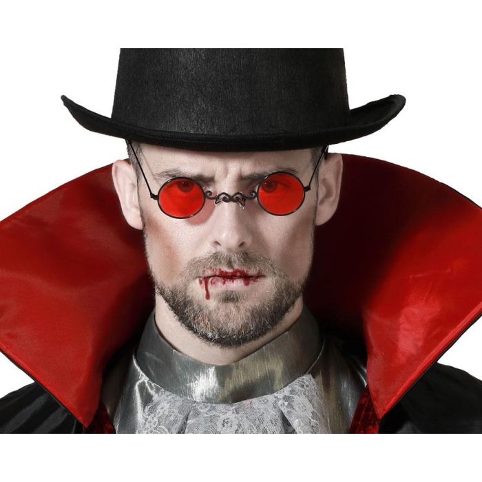 Gafas Halloween de Vampiro Rojas para Hombre Adulto - Estilo Clásico Redondo para Caracterización Tenebrosa y Misteriosa