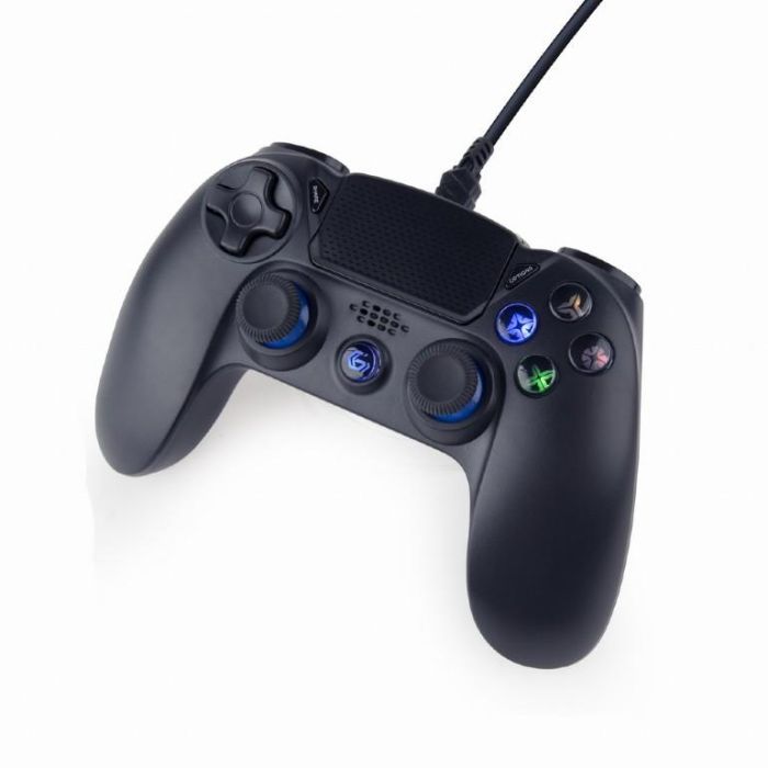 GEMBIRD Mando de Juego con Cable para PS4 y PC, Negro