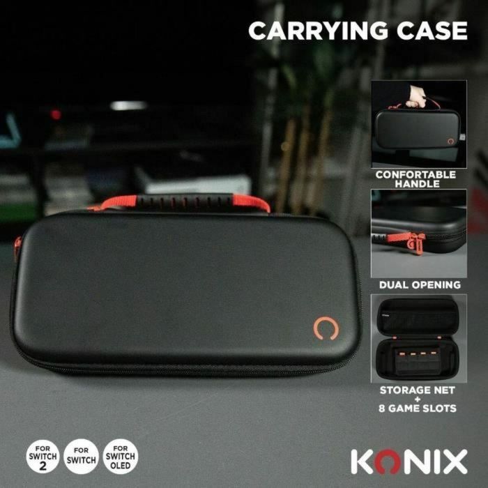 Konix 3328170304351 Estuche protector y de transporte para Consola Nintendo Switch 2, con red para accesorios y 8 compartimentos para juegos, Negro 7 Konix 3328170304351 Estuche protector y de transporte para Consola Nintendo Switch 2, con red para accesorios y 8 compartimentos para juegos, Negro 7