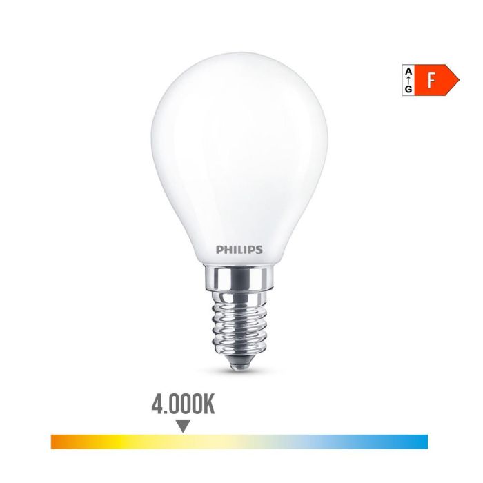 Bombilla esferica led e14 4,3w 470lm 4000k luz dia ø4,5x8,2cm philips