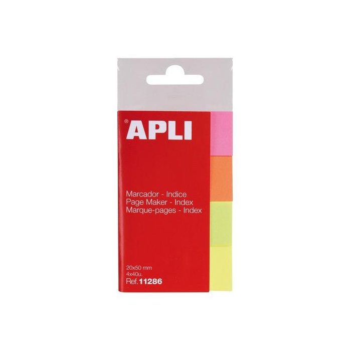 Apli Marcadores De Página 50x20 mm, 4 Colores Fluorescentes, 40 Hojas Por Color