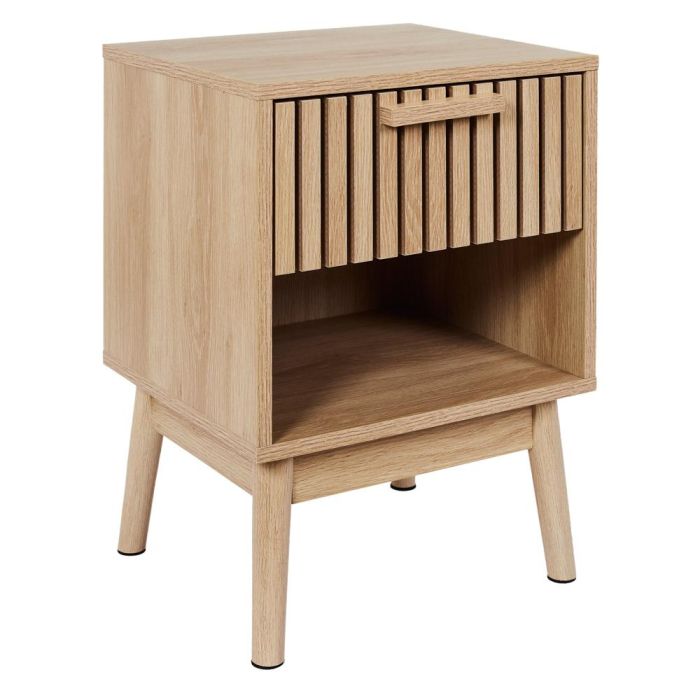 Klaus Mesita De Noche Con Cajón, Madera Natural, 40x35x55 cm - Home Deco Factory