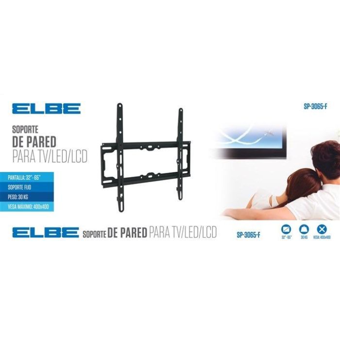 Elbe SP-3065-F Soporte de Pared Fijo para TV de 30-65 Pulgadas, Máximo 30kg, VESA 400x400, Negro 1