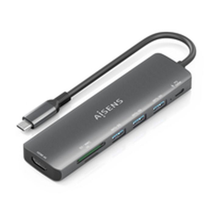 Hub USB Aisens 7 EN 1 Gris 100 W 3 Hub USB Aisens 7 EN 1 Gris 100 W 3