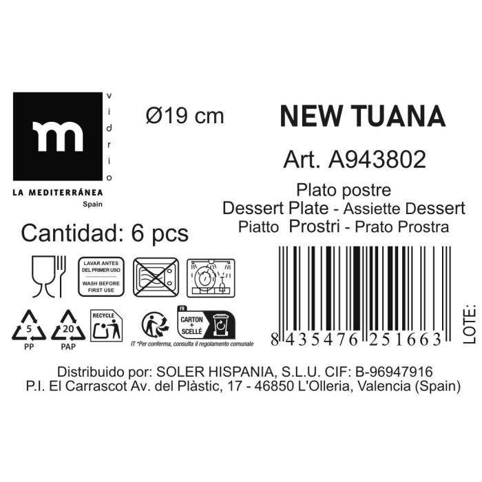 Plato Postre New Tuana 19 cm - La Mediterranea (24 Unidades) 1