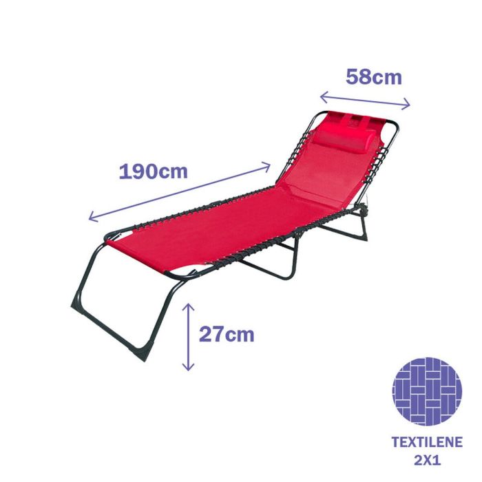 Marbueno Tumbona Plegable Acero Con Cojin Jardin y Piscina 190X58X27 cm Roja 10000 2