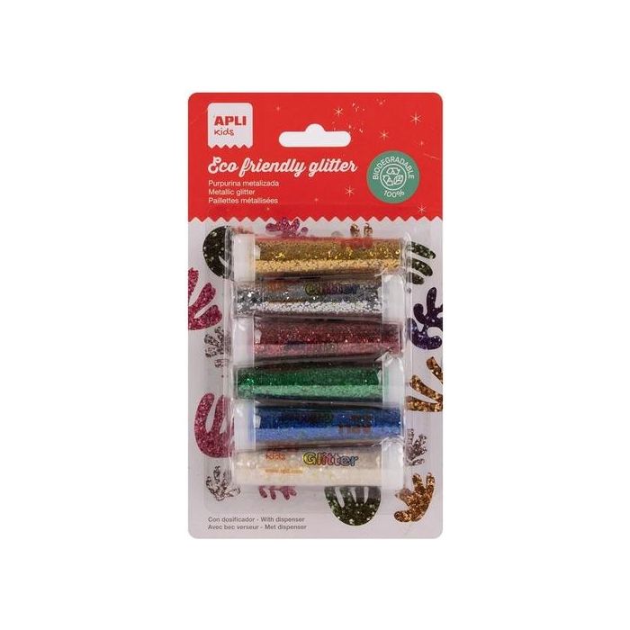 Purpurina Apli En Polvo Biodegradable Metalizada Blister De 6 Surtidos