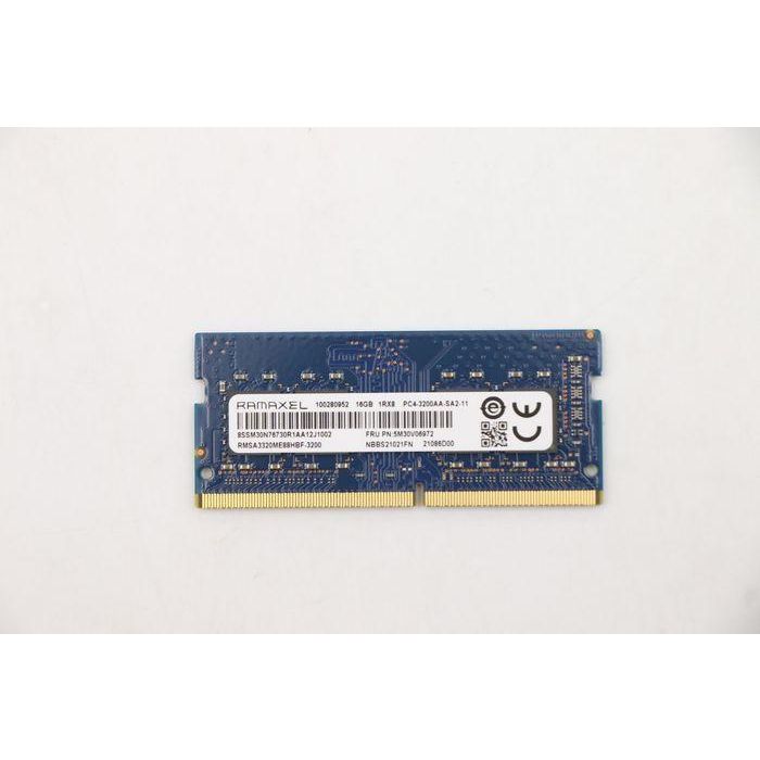 Lenovo DDR4 SoDIMM memory module, 16GB capacity, 3200MHz speed, 1.2V voltage, non-ECC, single rank design for laptops. Lenovo DDR4 SoDIMM memory module, 16GB capacity, 3200MHz speed, 1.2V voltage, non-ECC, single rank design for laptops.