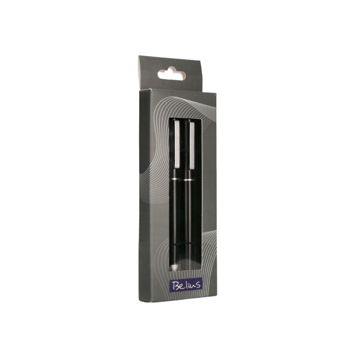 Belius Juego Bolígrafo y Roller Norwich Cuerpo Negro Mate y Detalles Cromados Satinados en Caja Regalo 2 Belius Juego Bolígrafo y Roller Norwich Cuerpo Negro Mate y Detalles Cromados Satinados en Caja Regalo 2