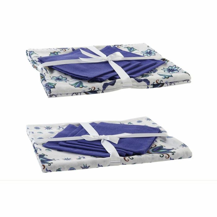 Mantel Tradicional DKD Home Decor Azul Blanco 150 x 0.5 x 150 cm Set de 5 (2 Unidades)