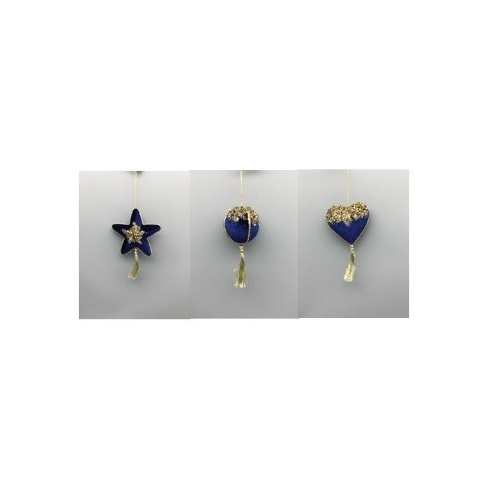 DKD Home Decor Adorno Colgante Navidad Alpina Poliéster Azul Dorado 4x14x14 cm Surtido Aleatorio 12 Unidades