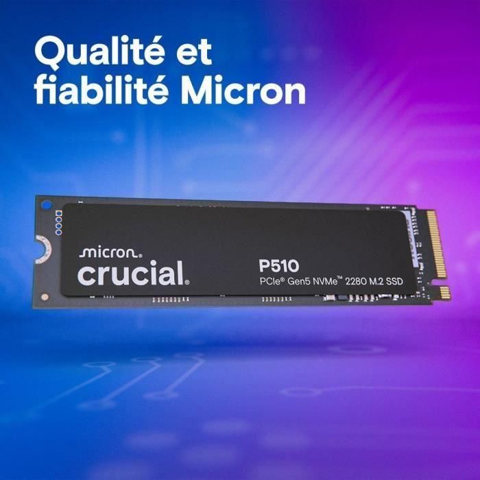 Crucial CT1000P510SSD8 Disco Duro Interno Sólido SSD 1TB NVMe PCIe 5.0 M.2 2280 para Gaming y PC de Alto Rendimiento 5