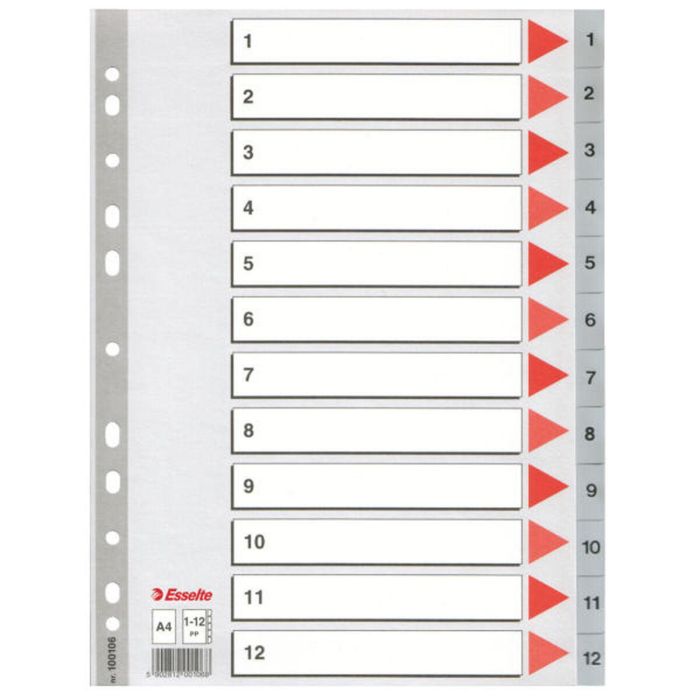 Separadores Esselte Numerado Gris A4 12 Hojas (10 Unidades) 1 Separadores Esselte Numerado Gris A4 12 Hojas (10 Unidades) 1