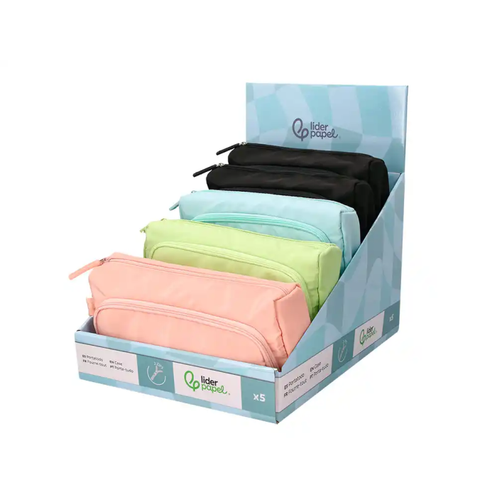 Liderpapel Estuche Portatodo Minibag con Dos Cremalleras y Bolsillo Interior, Surtidos, 210x100x70 mm