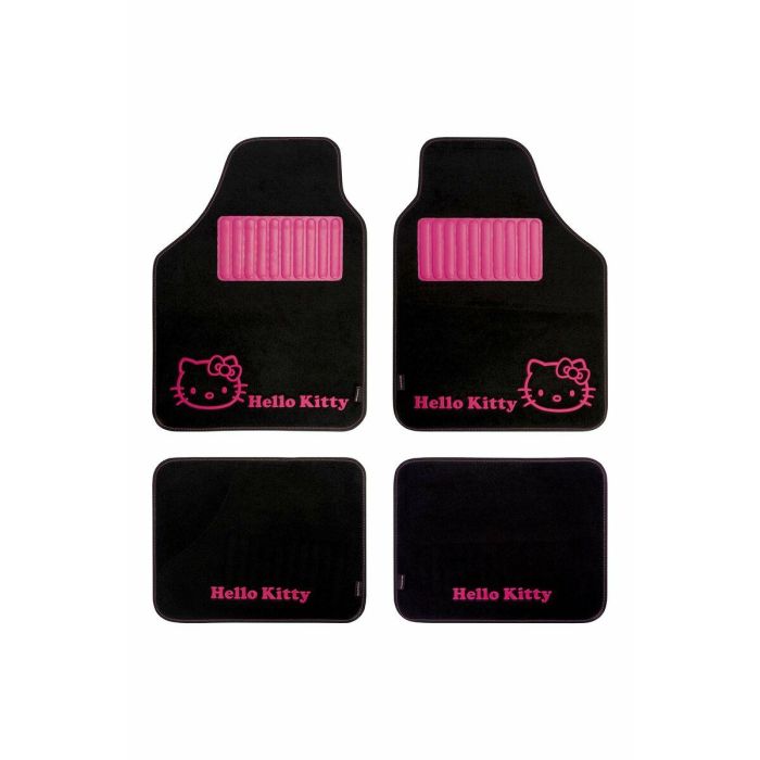 Hello Kitty KIT3013 Juego de 4 Alfombras de Moqueta para Coche Negras Antideslizantes Universales con Talonera de Goma Hello Kitty KIT3013 Juego de 4 Alfombras de Moqueta para Coche Negras Antideslizantes Universales con Talonera de Goma
