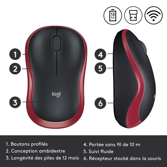 Logitech Ratón M185 Inalámbrico 1000Ppp Ambidiestro 3 Botones Compacto Rojo 3