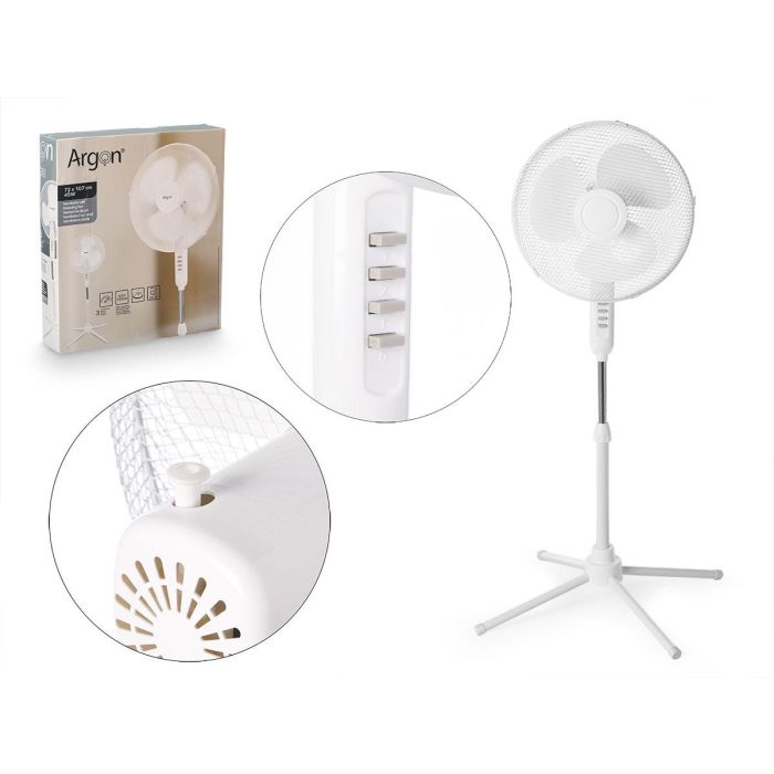 Argon Ventilador de Pie Blanco 45W con Botones Grises, Oscilación 70º, 70x106x70 cm Argon Ventilador de Pie Blanco 45W con Botones Grises, Oscilación 70º, 70x106x70 cm