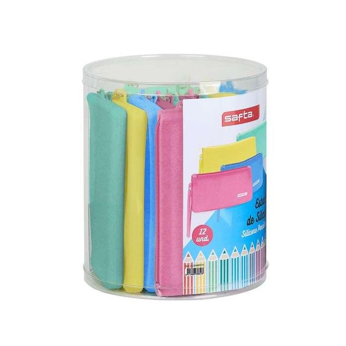 Safta Bolso Escolar Portatodo Plano de Silicona con Cremallera Colección Glitter - Set de 12 Unidades Surtidas 195x230 mm 2