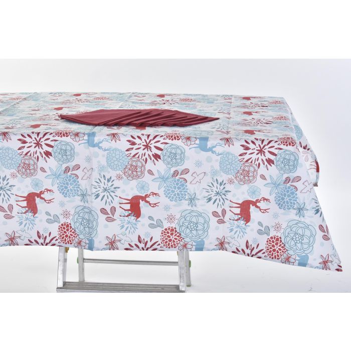 DKD Home Decor Mantel de Navidad Moderno con Diseño de Reno, Set de 9 piezas, Polyester, Azul Celeste y Rojo, 250x150 cm, para 8 personas 3
