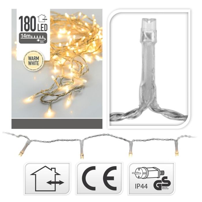 Guirnalda fija 180 leds blanco calido 220v ip44 cable transparente 16,5m 1