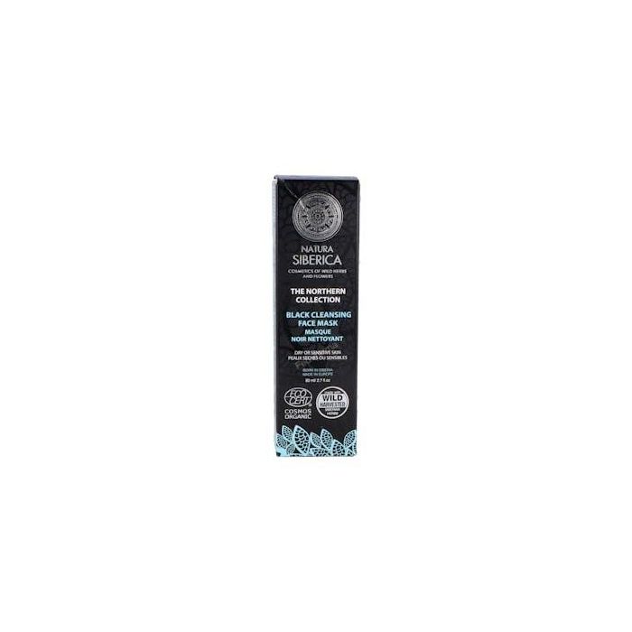 Natura Siberica Mascarilla facial negra Northern para piel seca y sensible, limpia poros e hidrata, iluminadora, 80 ml