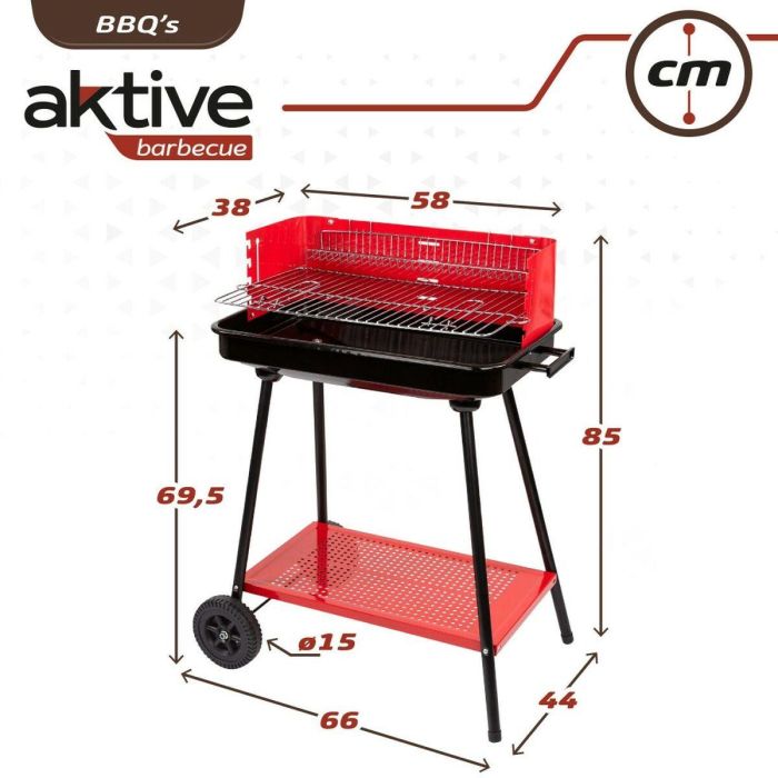 Barbacoa de Carbón con Ruedas Aktive Acero Plástico Metal esmaltado 66 x 85 x 44 cm Rojo 1 Barbacoa de Carbón con Ruedas Aktive Acero Plástico Metal esmaltado 66 x 85 x 44 cm Rojo 1