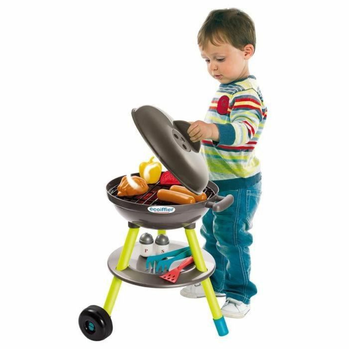 Ecoiffier 4668 Barbacoa de carbón de juguete gris con accesorios, alimentos y utensilios para niños +18 meses 2