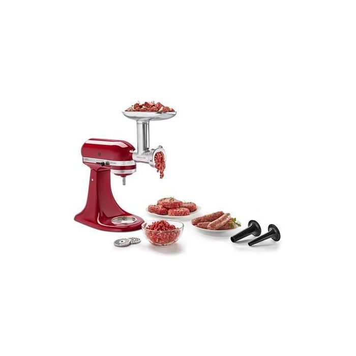 Kitchenaid 5KSMMGA Picadora Metálica de Carne para Alimentos con Discos de Picado Grueso, Mediano y Fino, y Accesorios para Embutir Salchichas 1
