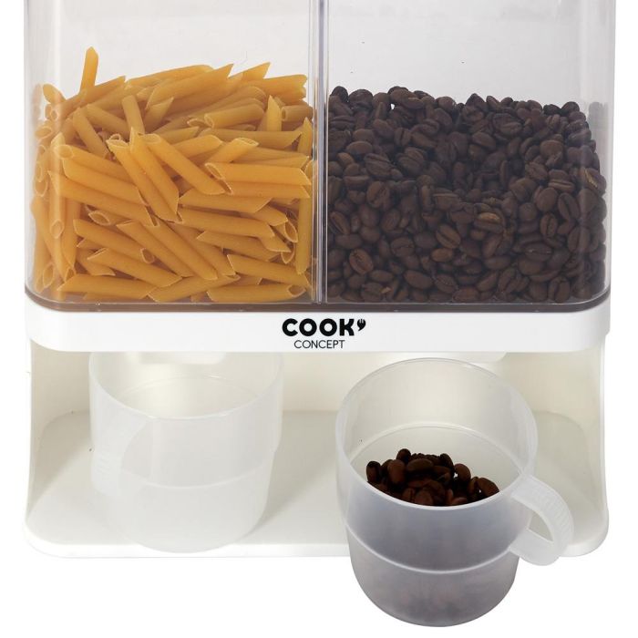 Cook Concept Dispensador 2 Compartimentos 3L para Cereales Café Frutos Secos con Vasos Graduados 5 Cook Concept Dispensador 2 Compartimentos 3L para Cereales Café Frutos Secos con Vasos Graduados 5