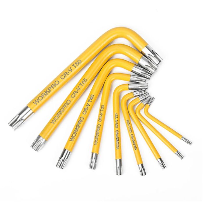 Workpro Juego de 9 Llaves Torx de Seguridad T10-T50 Acero Cromo-Vanadio Amarillas 2 Workpro Juego de 9 Llaves Torx de Seguridad T10-T50 Acero Cromo-Vanadio Amarillas 2