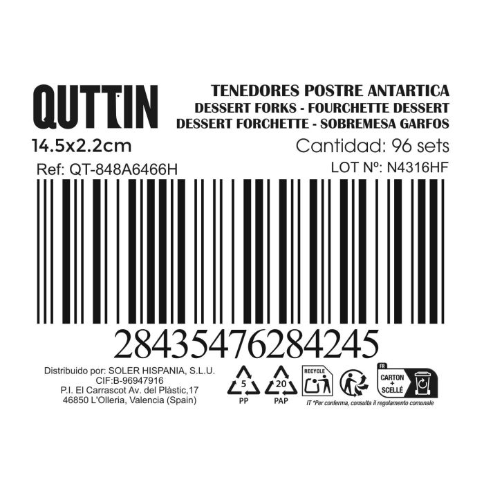 Set de 6 Tenedores de Postre Antart de 1.5 mm por Inde (12 Cajas) 2 Set de 6 Tenedores de Postre Antart de 1.5 mm por Inde (12 Cajas) 2