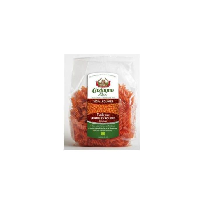 CASTAGNO Espirales de Lenteja Roja Eco 250g - Pasta Alimenticia Vegana Rica en Proteínas