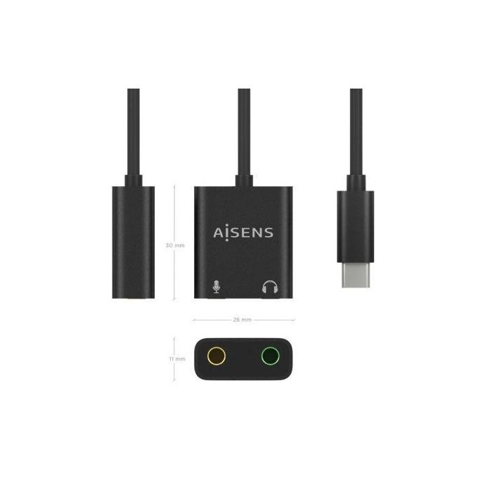 Aisens Conversor USB-C a Jack 3.5 Audio 48Khz, USB-C-M-2Xjack-3.5-H, Negro 2