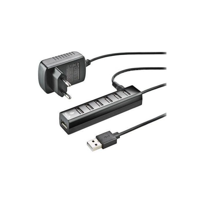 NGS IHUB7TINY Hub USB 2.0 de 7 Puertos con Alimentación Externa, Diseño Compacto para Múltiples Dispositivos, Velocidad 480 Mbps