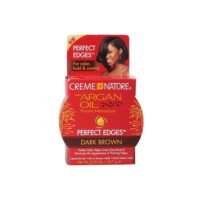Creme of Nature Argan Oil Perfect Edges - Firme fijación de larga duración para bordes difíciles, Color castaño oscuro, 63.7G
