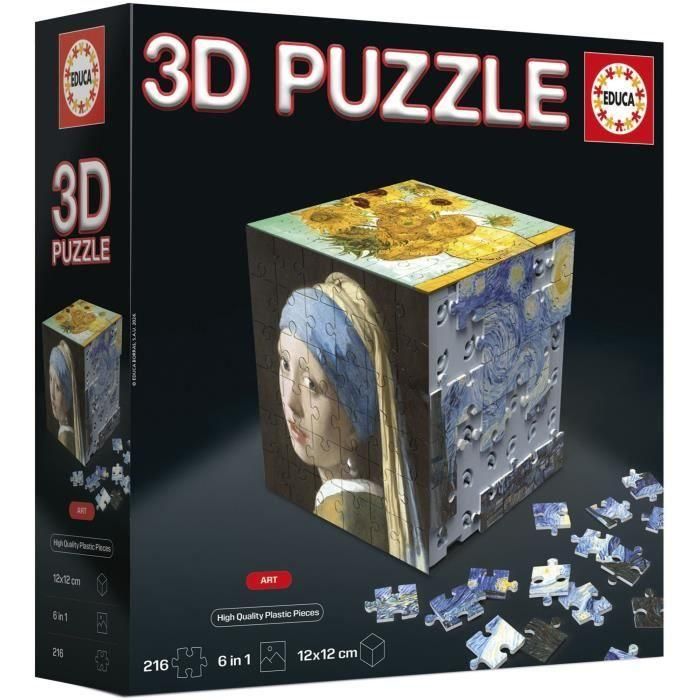 Educa 20123 Puzzle 3D Cube Arte - Reto de 6 Puzzles de 36 Piezas en 1 Cubo para +8 Años 3