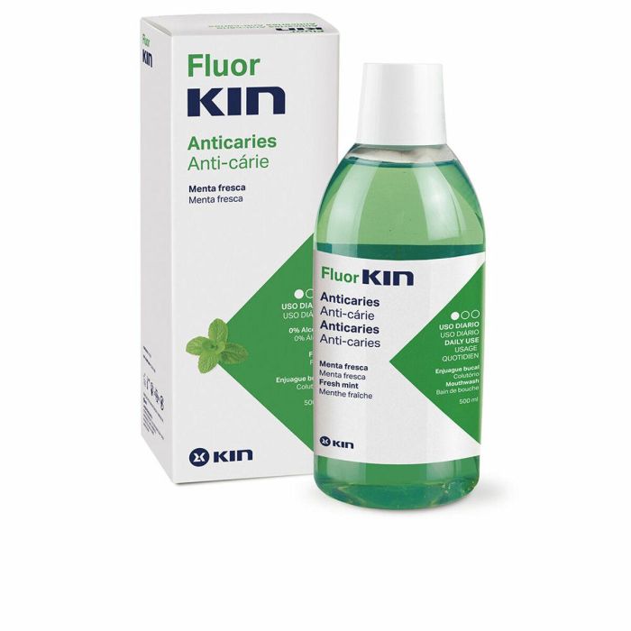 Kin FLUORKIN Enjuague Bucal Anticaries 500 ml, Protección Integral Contra Caries y Placa, Frescor Duradero. Higiene Oral Diaria Adultos Sin Gluten.