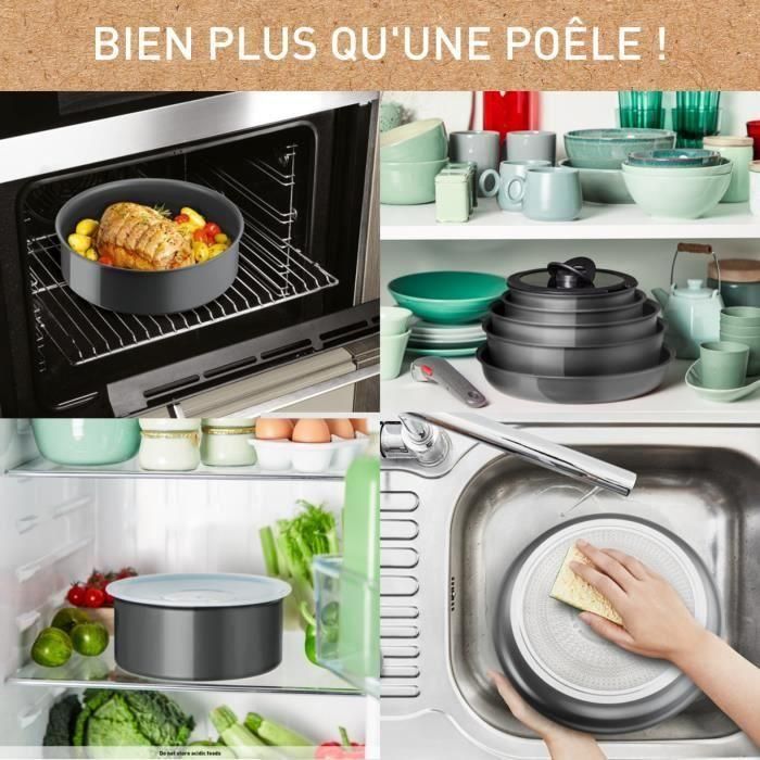 Tefal Ingenio Poele 24 cm, inducción, reverso de cerámica no estancada, reciclado, cocción saludable, realizada en Francia, renovar L2600402 1